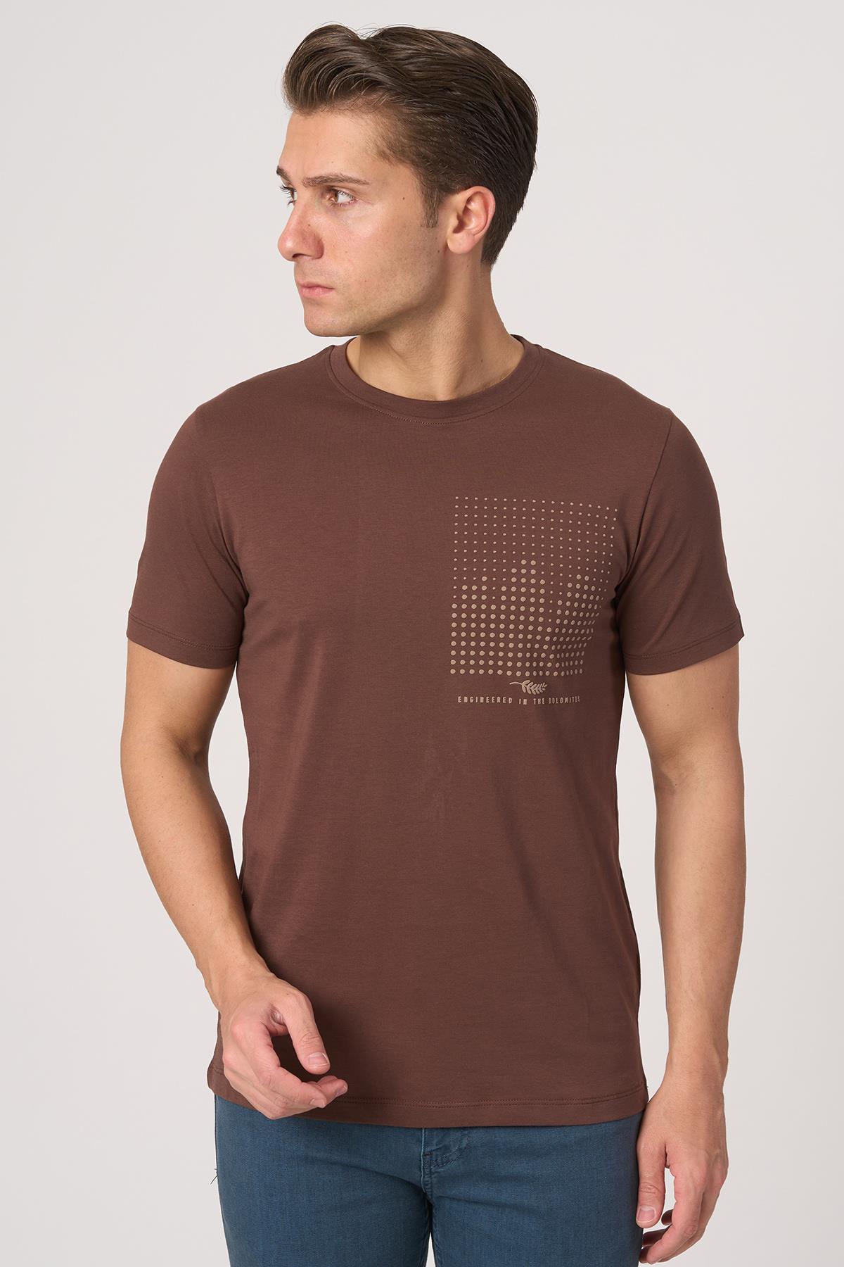 WHİTE STONE  2025-Y  3076  BİSİKLET YAKA TSHIRT    KAHVE