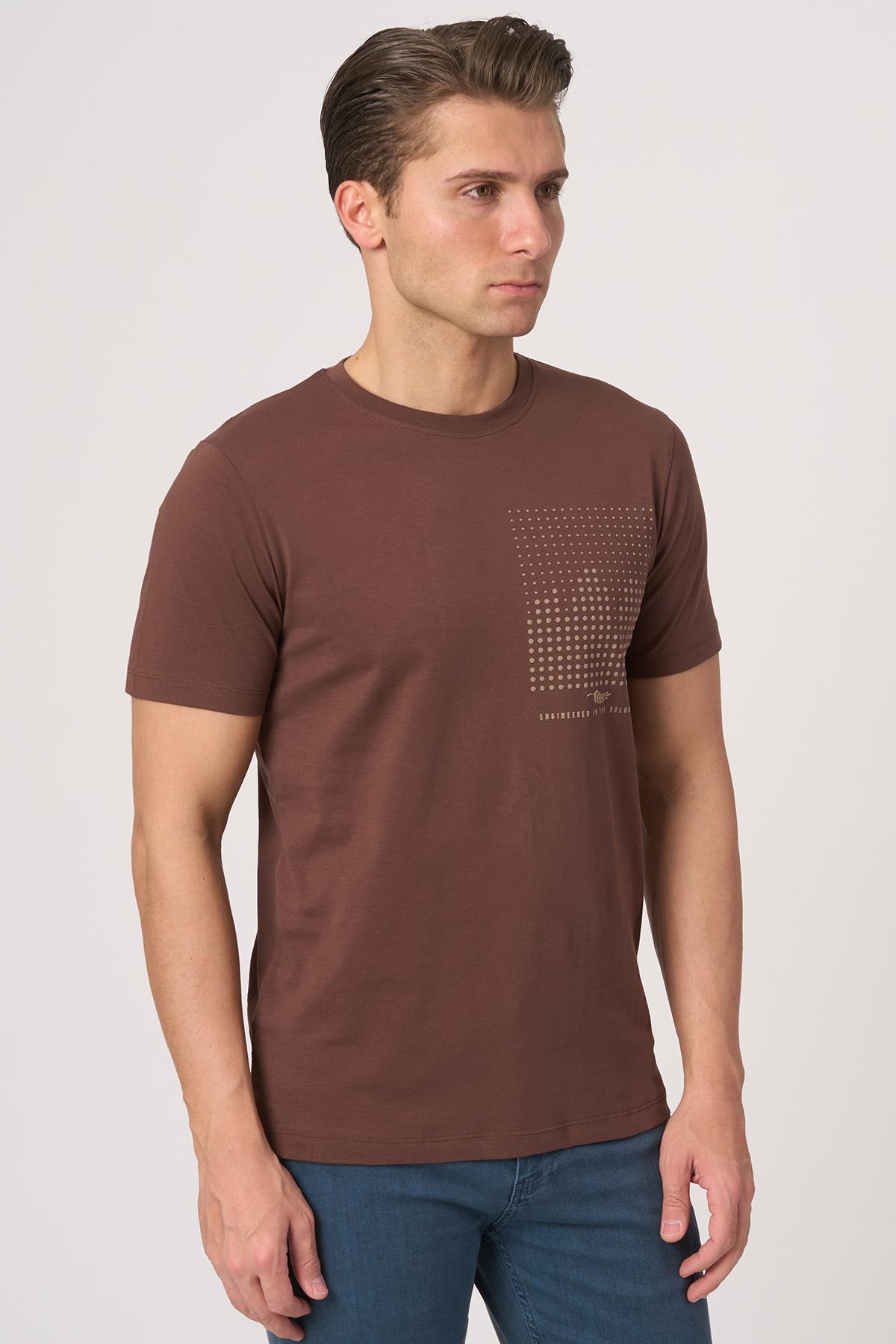 WHİTE STONE  2025-Y  3076  BİSİKLET YAKA TSHIRT    KAHVE