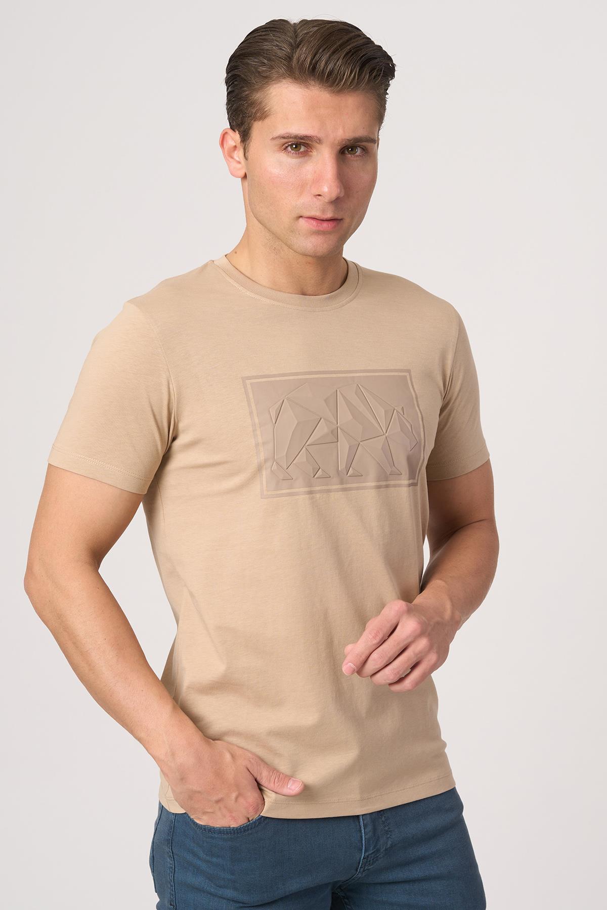 WHİTE STONE  2025-Y  3115  BİSİKLET YAKA TSHIRT    Taba