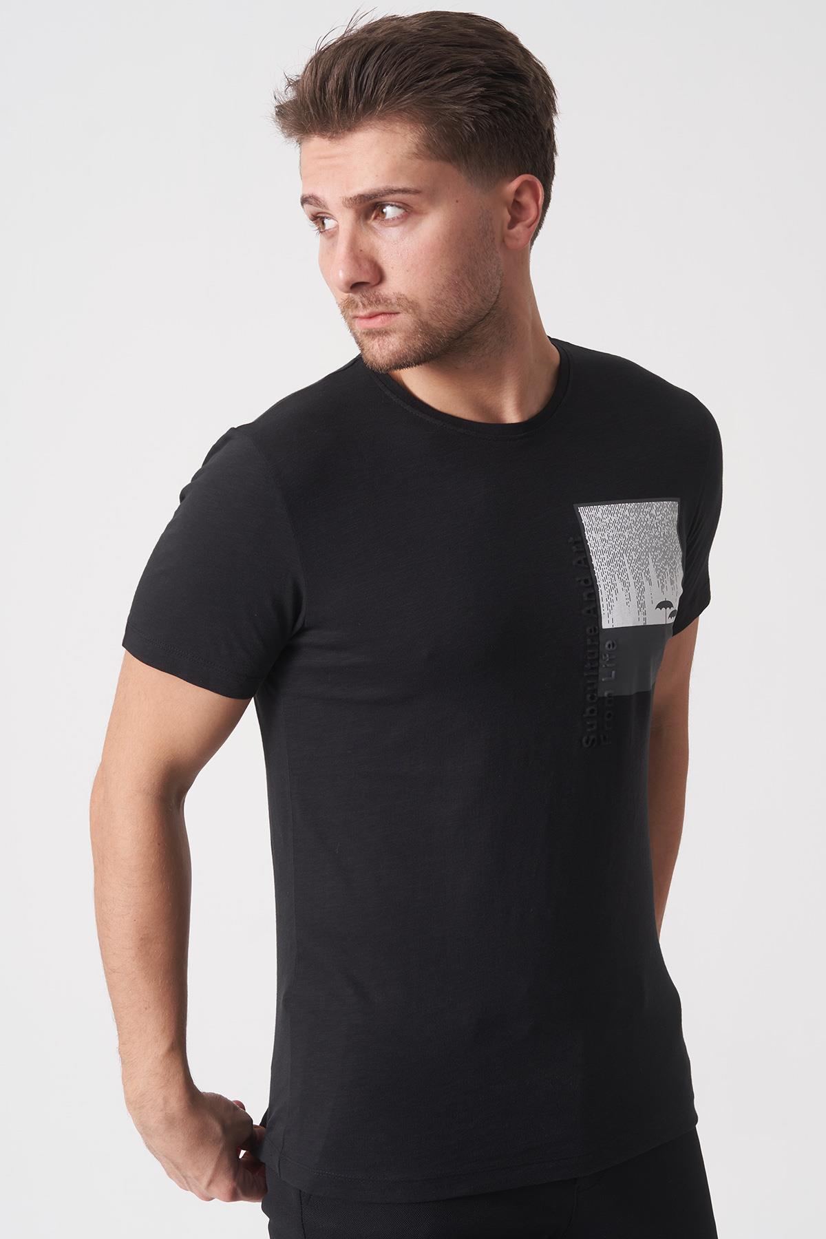 White Stone Brasília 3148 Slim Fit Pamuklu Likralı Bisiklet Yaka T-Shirt  Siyah