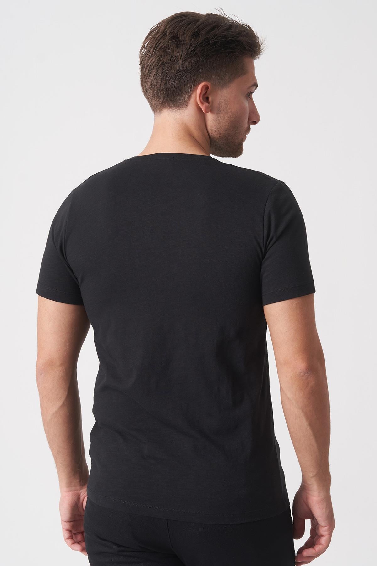White Stone Brasília 3148 Slim Fit Pamuklu Likralı Bisiklet Yaka T-Shirt  Siyah