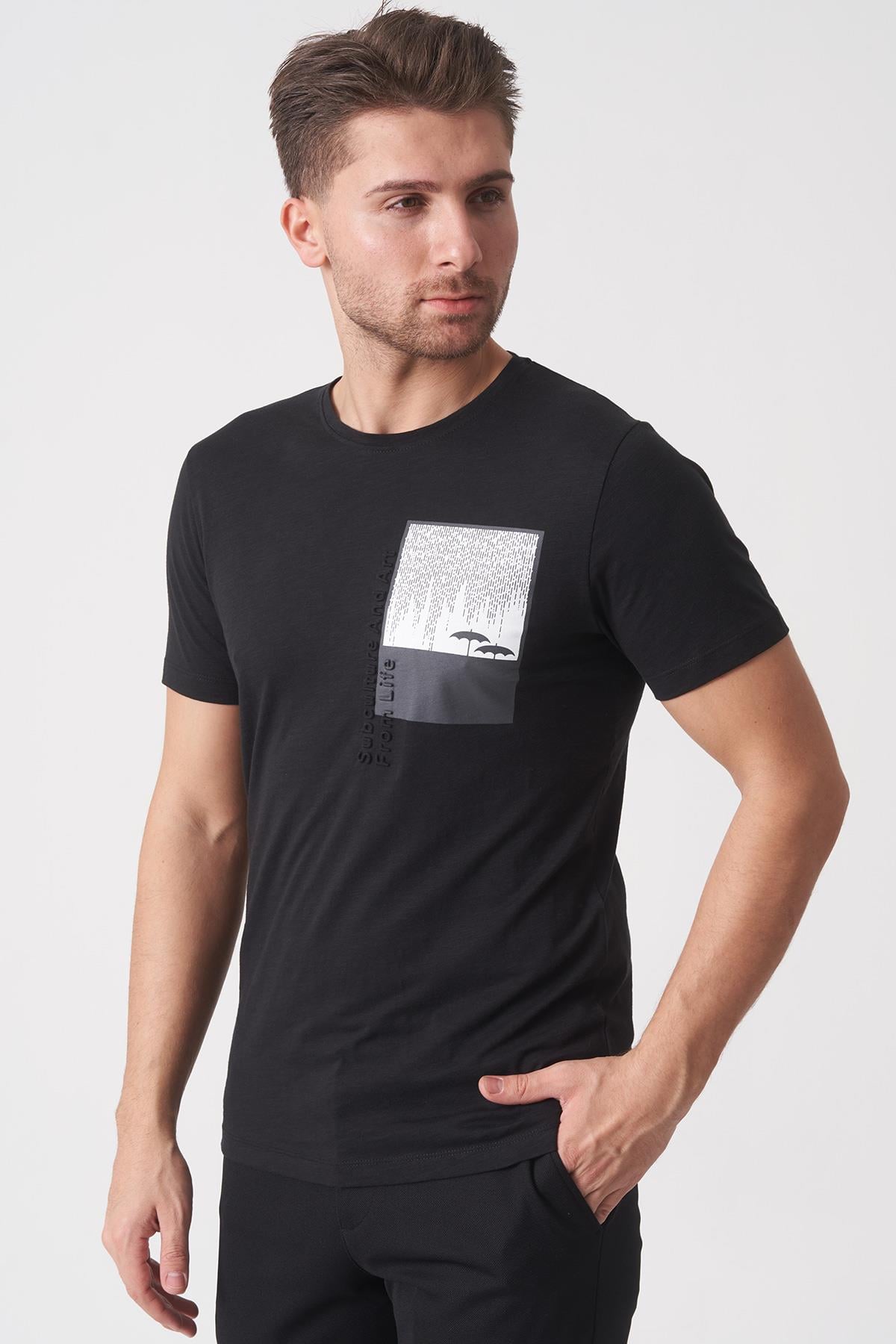 White Stone Brasília 3148 Slim Fit Pamuklu Likralı Bisiklet Yaka T-Shirt  Siyah