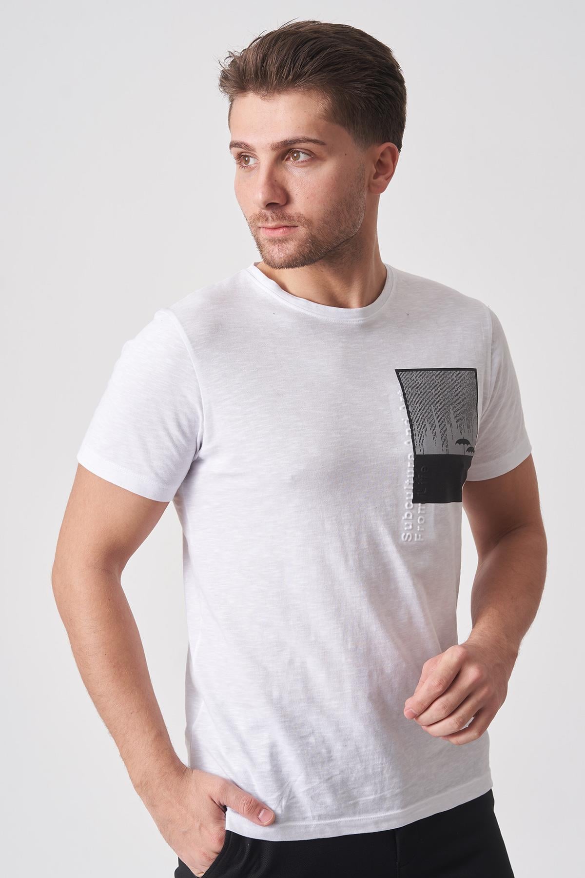 White Stone Brasília 3148 Slim Fit Pamuklu Likralı Bisiklet Yaka T-Shirt Beyaz