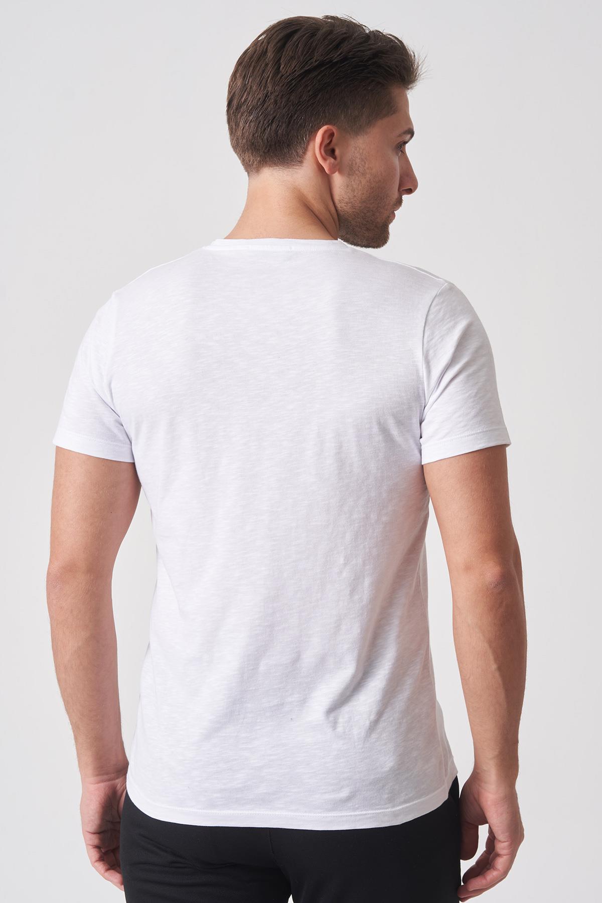 White Stone Brasília 3148 Slim Fit Pamuklu Likralı Bisiklet Yaka T-Shirt Beyaz