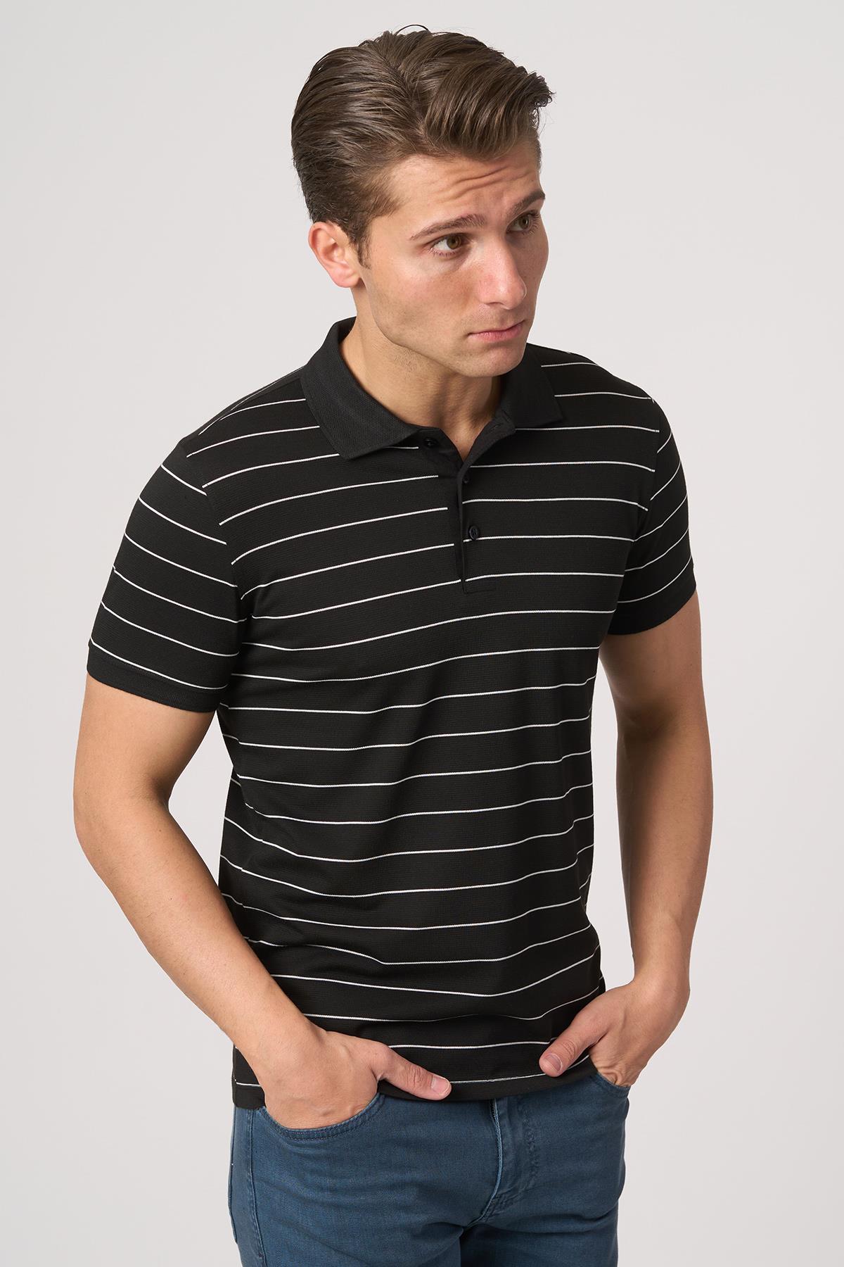 WHİTE STONE  2025-Y  3149-Y  POLA YAKA TSHIRT    SİYAH