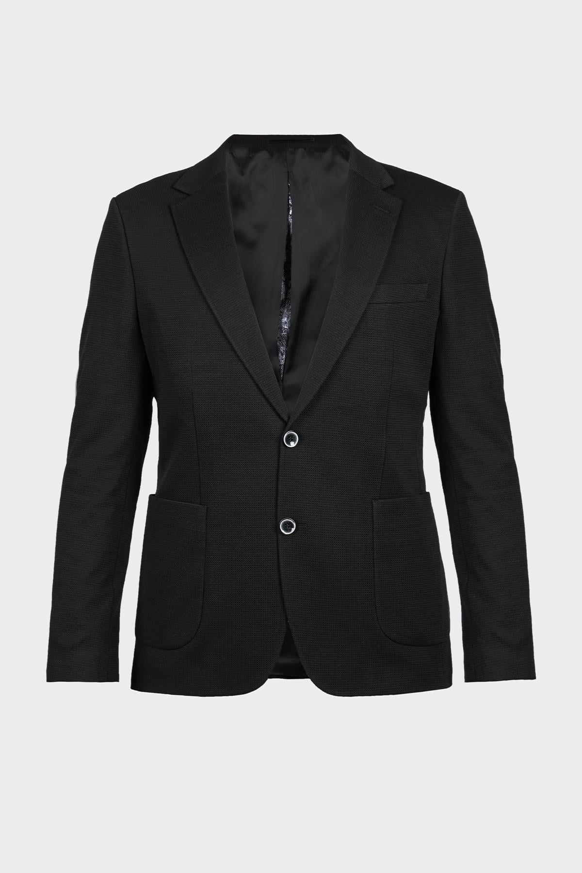 Siyah Casual Slim Fit Bi-Stretch Ceket