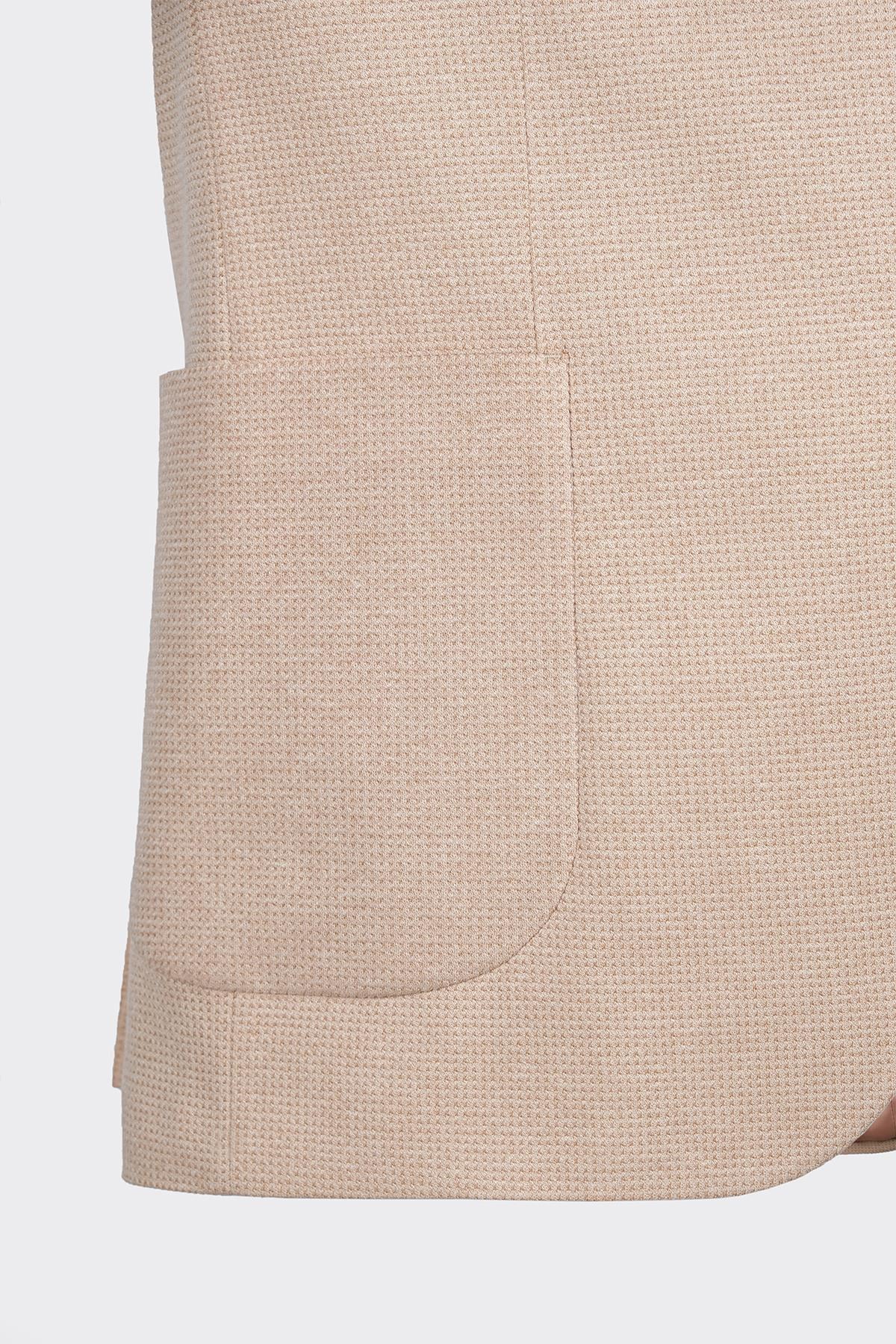 Bej Casual Slim Fit Bi-Stretch Ceket