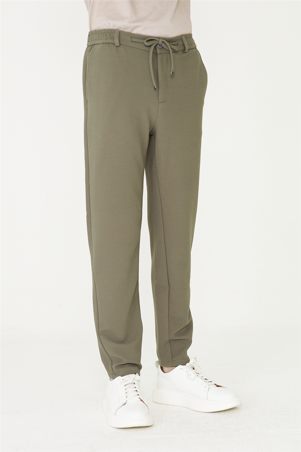 Haki Modern Kesim Bağcıklı Smart Casual Jogger Pantolon