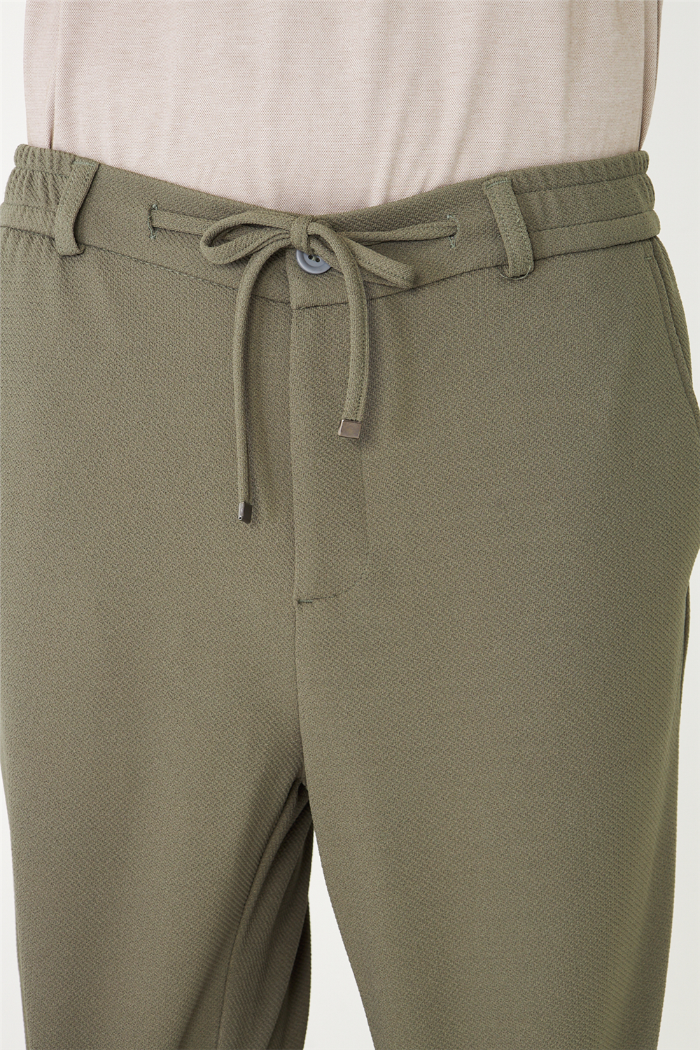 Haki Modern Kesim Bağcıklı Smart Casual Jogger Pantolon