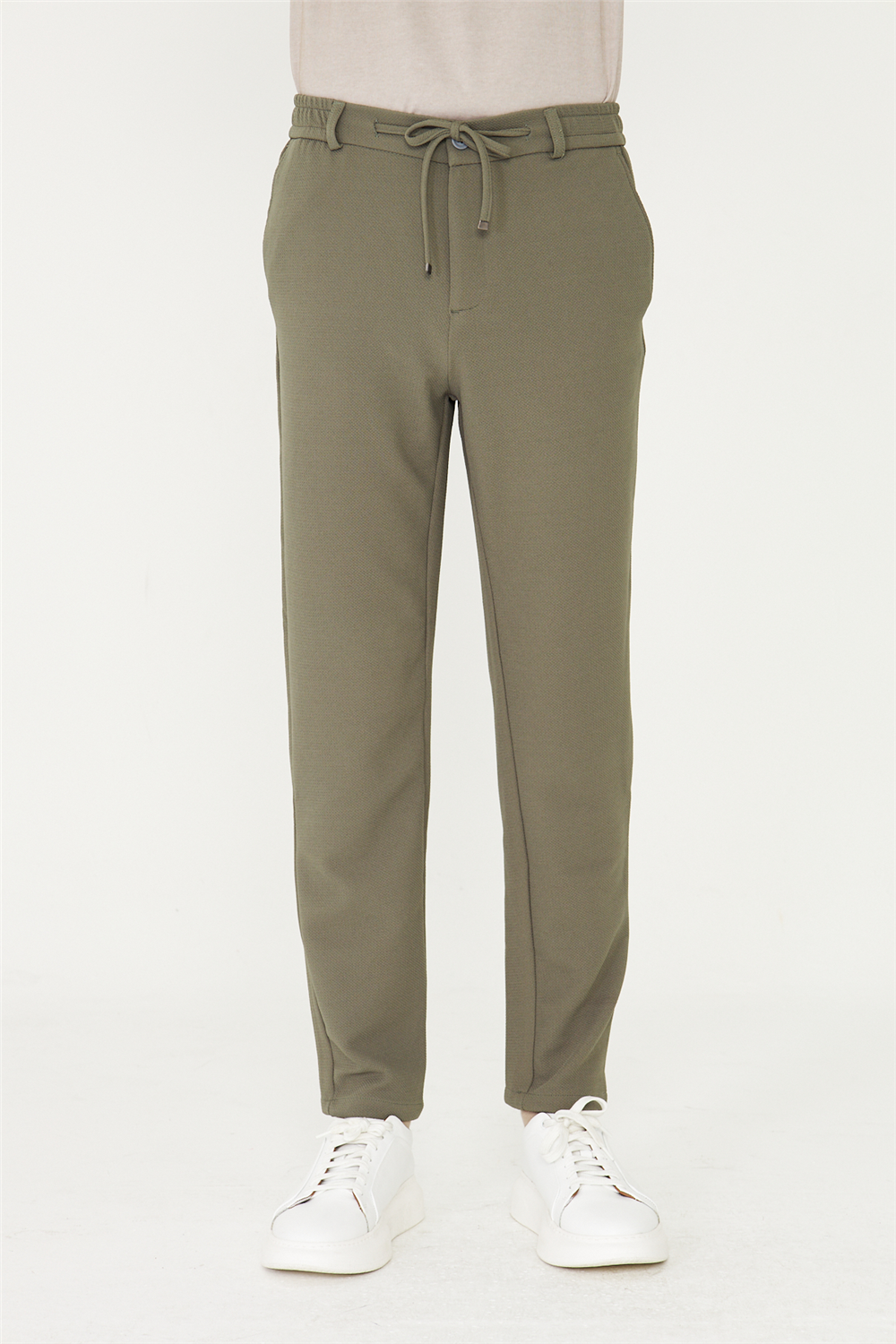 Haki Modern Kesim Bağcıklı Smart Casual Jogger Pantolon