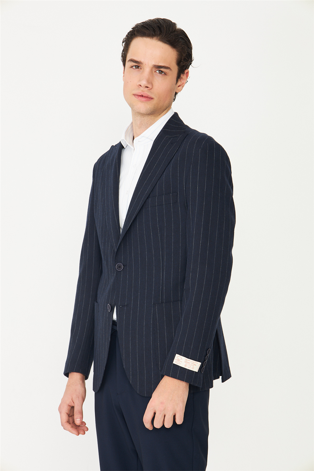 Lacivert Çizgili Spor Blazer Ceket