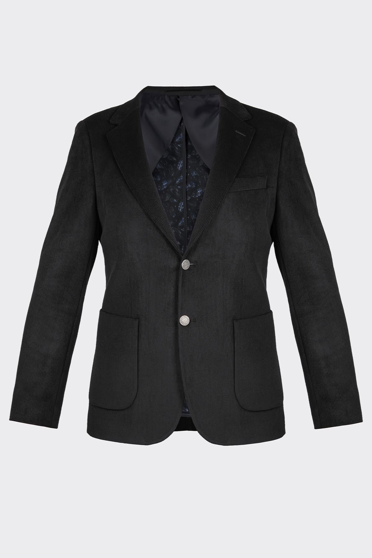 Siyah Kadife Fitilli Casual Premium Ceket