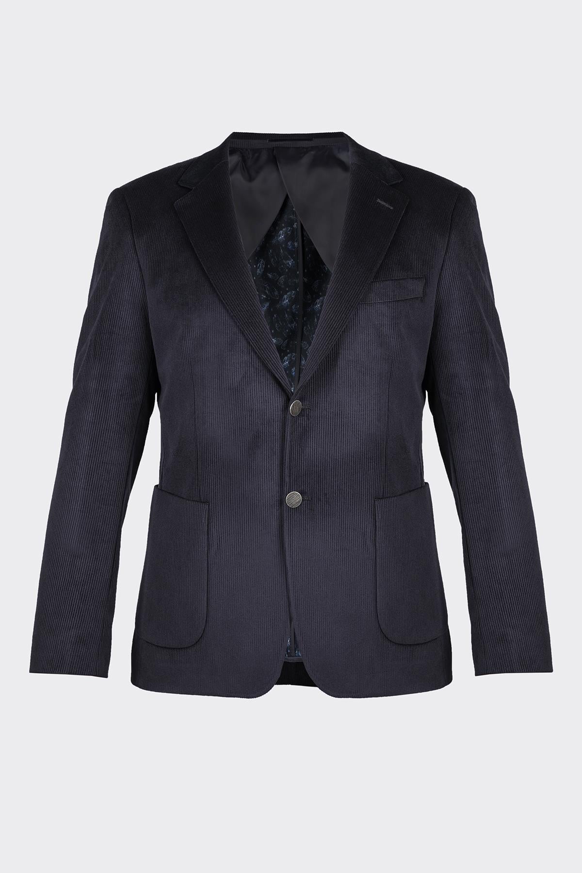 Lacivert Kadife Fitilli Casual Premium Ceket