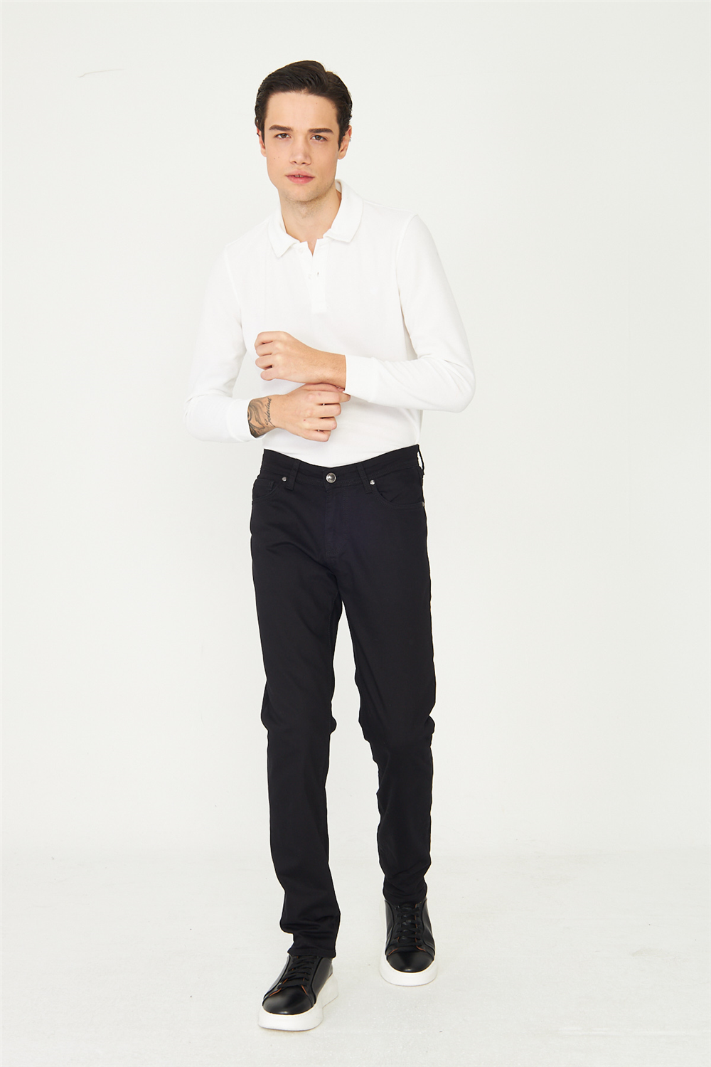Siyah Düz Kesim Modern Günlük Jean Pantolon