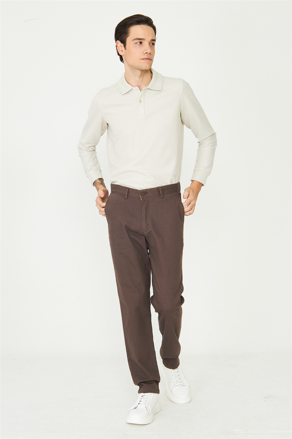 Kahverengi Dokulu Modern Klasik Pantolon