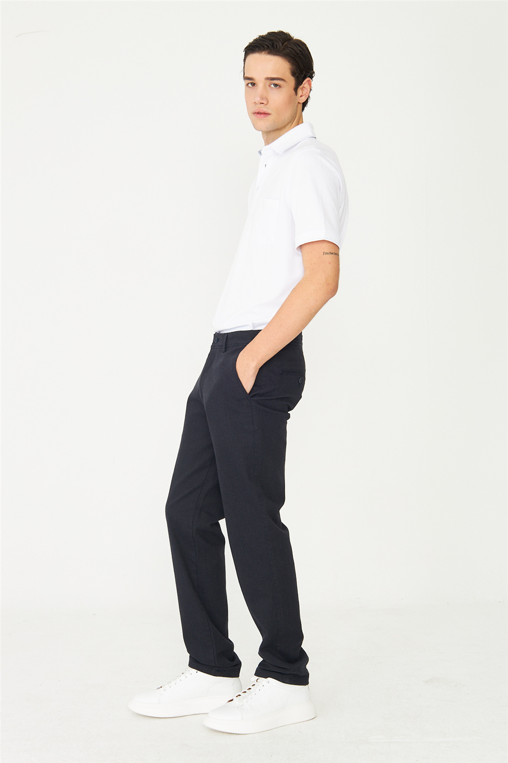 Lacivert Dokulu Modern Klasik Pantolon