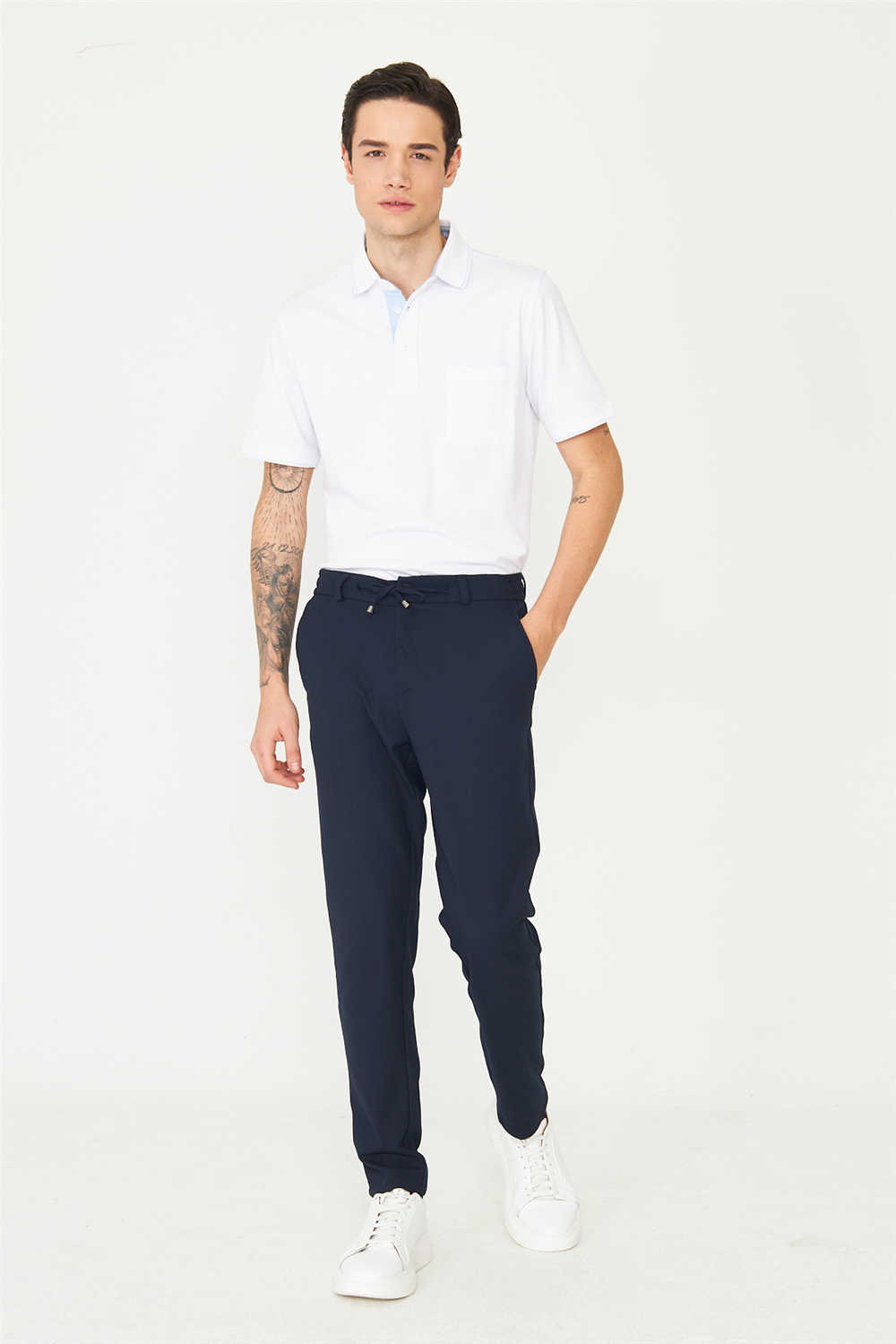 Lacivert Beli Bağcıklı Modern Kesim Jogger Erkek Pantolon