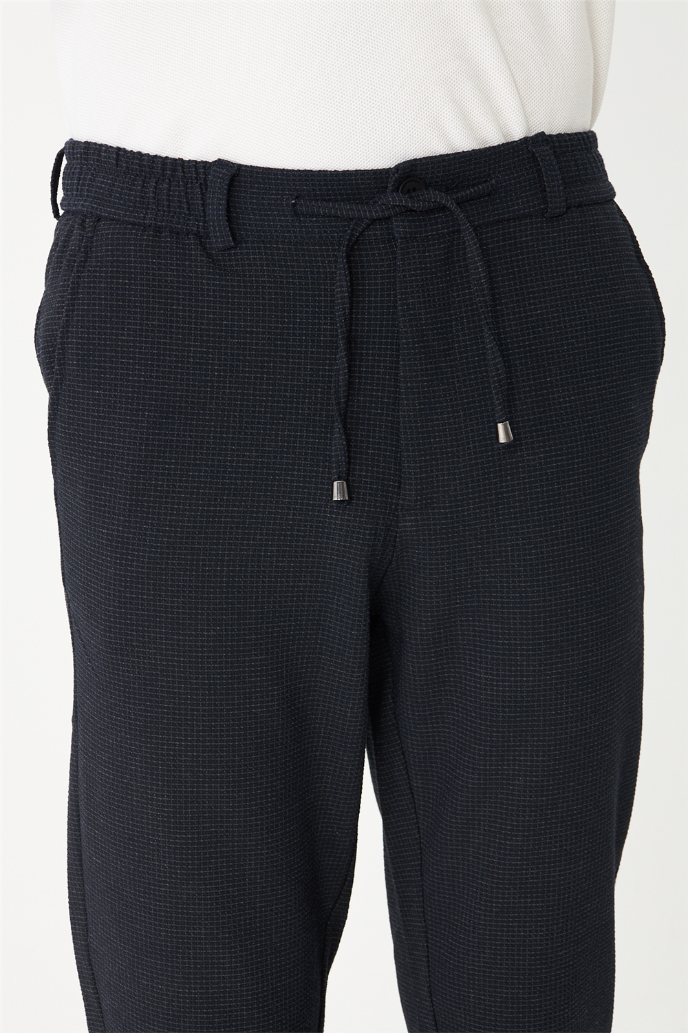Lacivert Mikro Desenli Bağcıklı Modern Jogger Pantolon