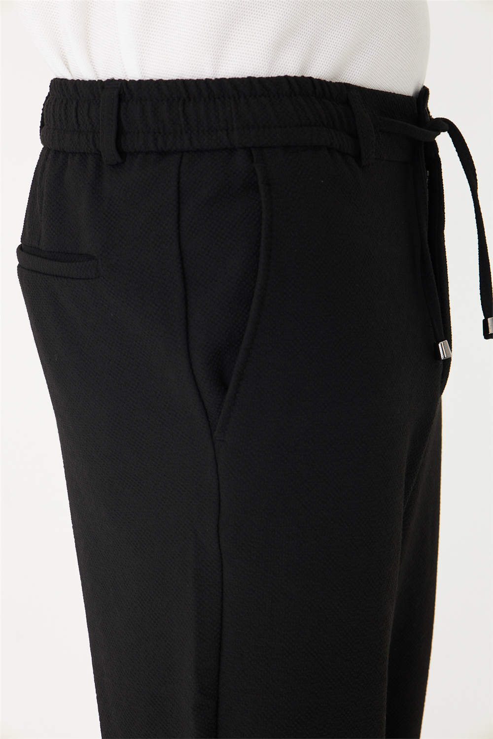 Siyah Günlük Şık Bağcıklı Jogger Pantolon