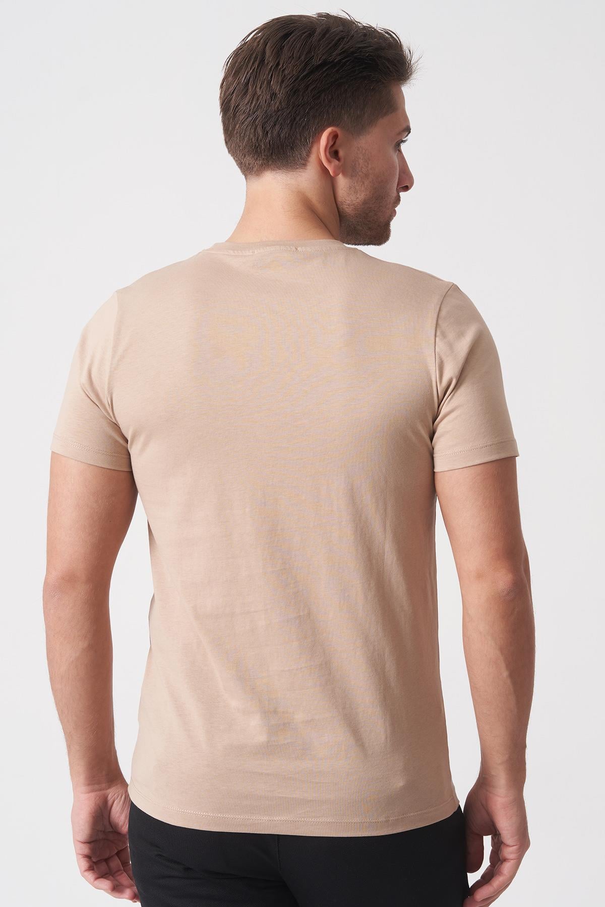 White Stone Rio de Janeiro 3087 Slim Fit Bisiklet Yaka Pamuklu Likralı T-Shirt Ekru