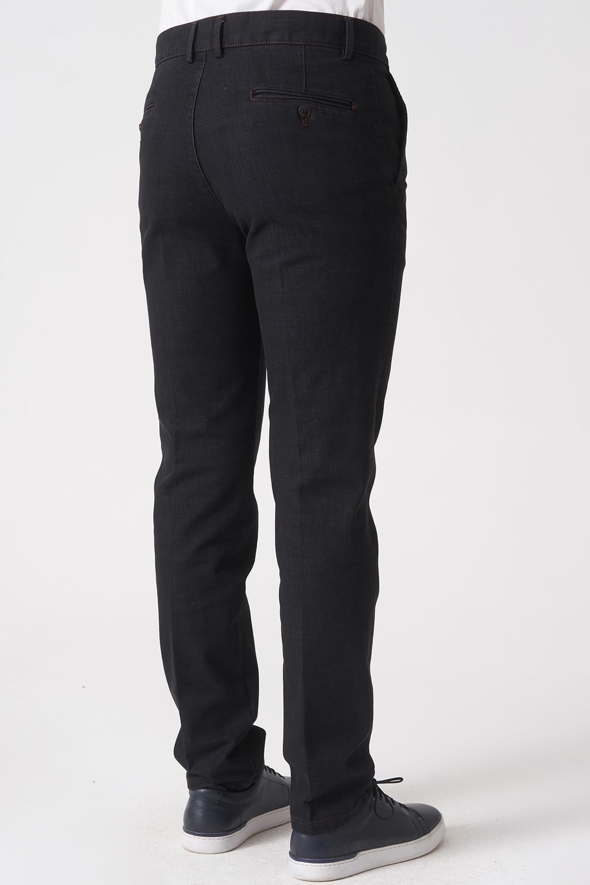Siyah Slim Fit Esnek Likralı Pamuklu Kumaş Pantolon