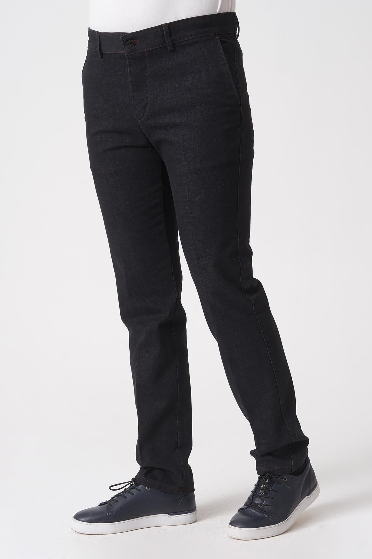 Siyah Slim Fit Esnek Likralı Pamuklu Kumaş Pantolon