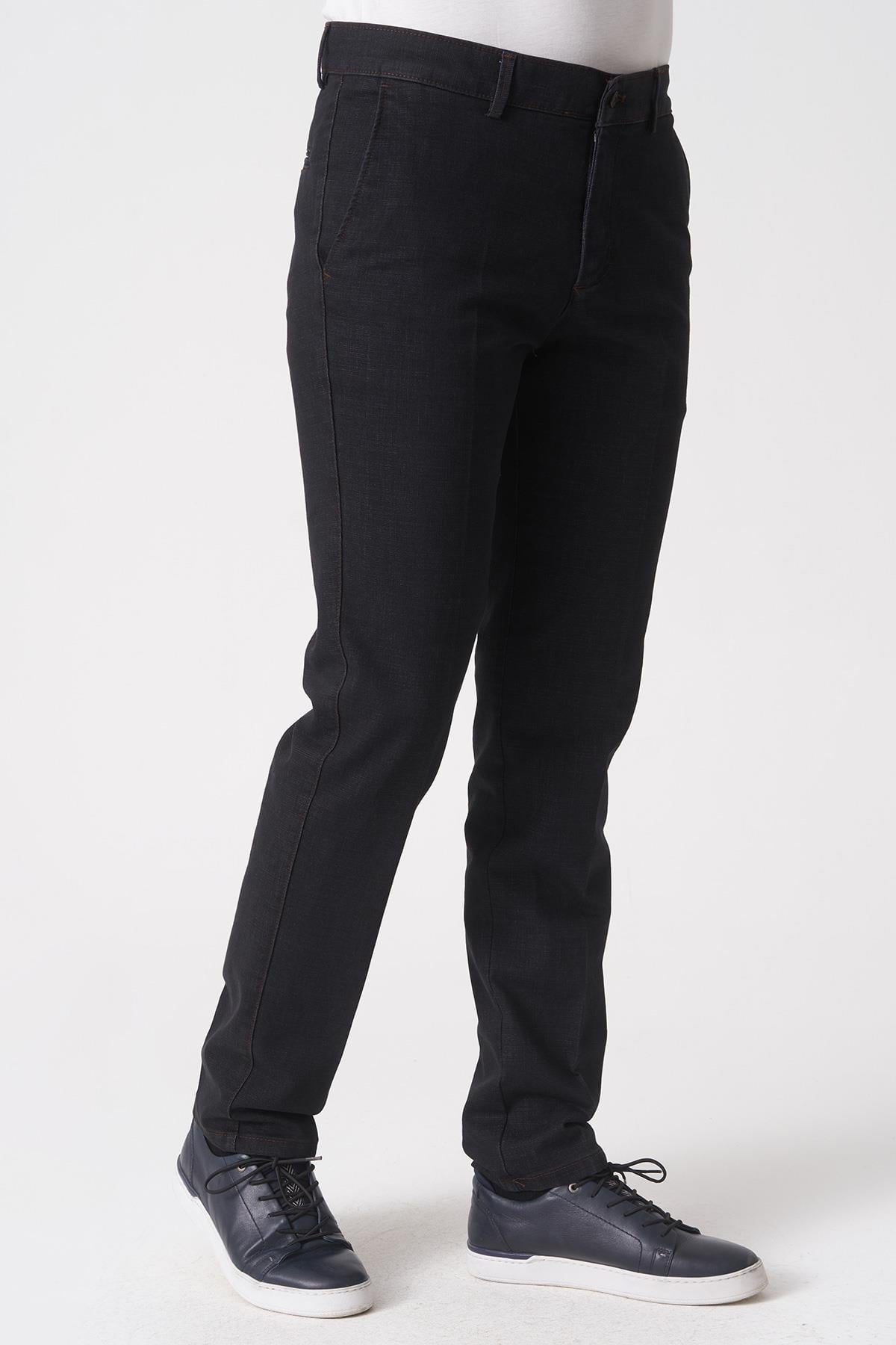 Siyah Slim Fit Esnek Likralı Pamuklu Kumaş Pantolon