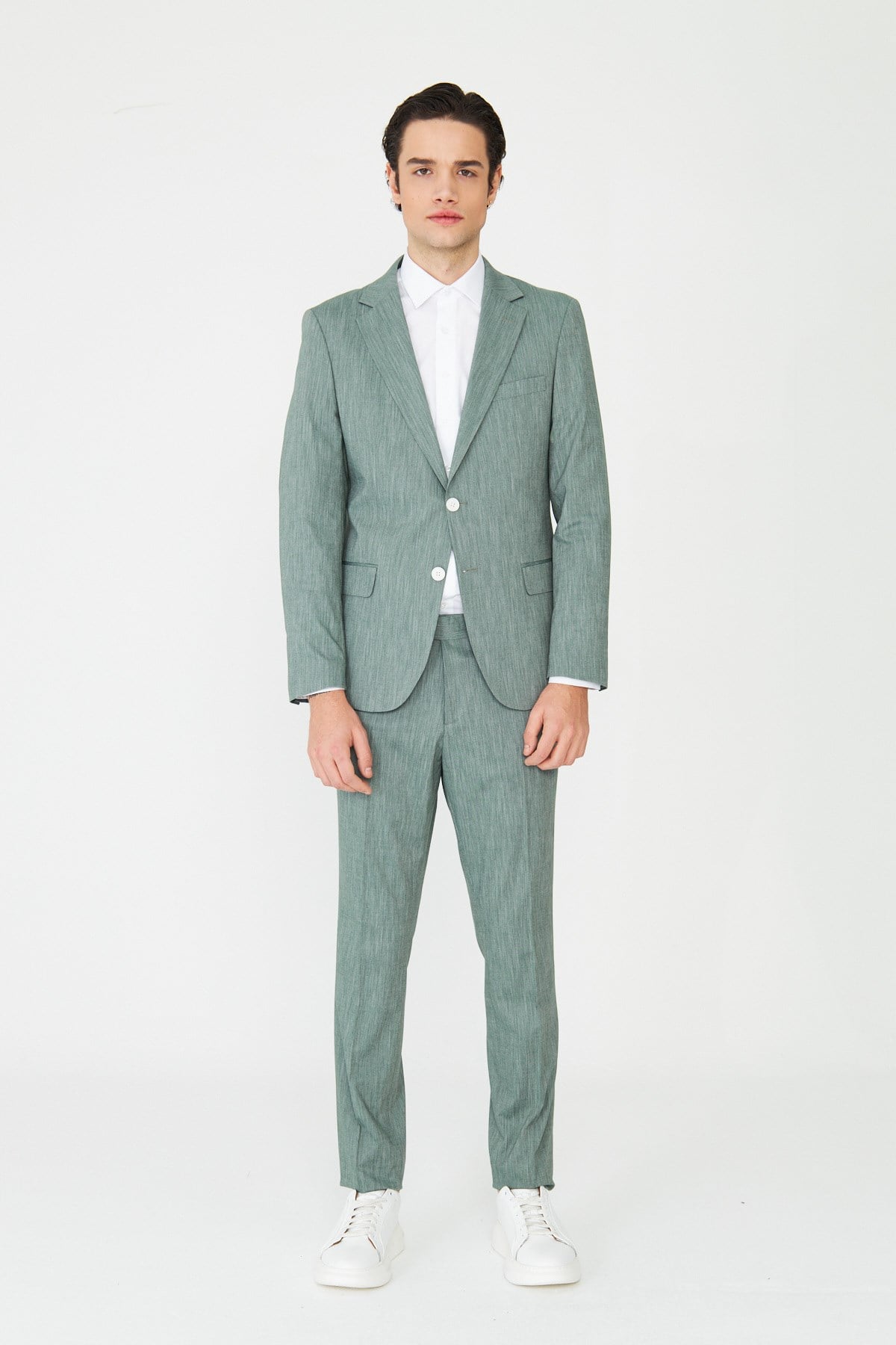 Yeşil Dokulu Modern Slim Fit Şehir Stili Takım Elbise