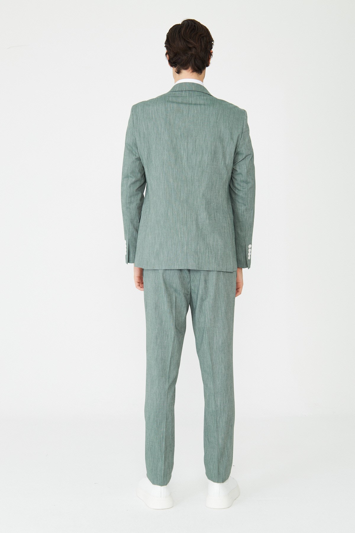 Yeşil Dokulu Modern Slim Fit Şehir Stili Takım Elbise