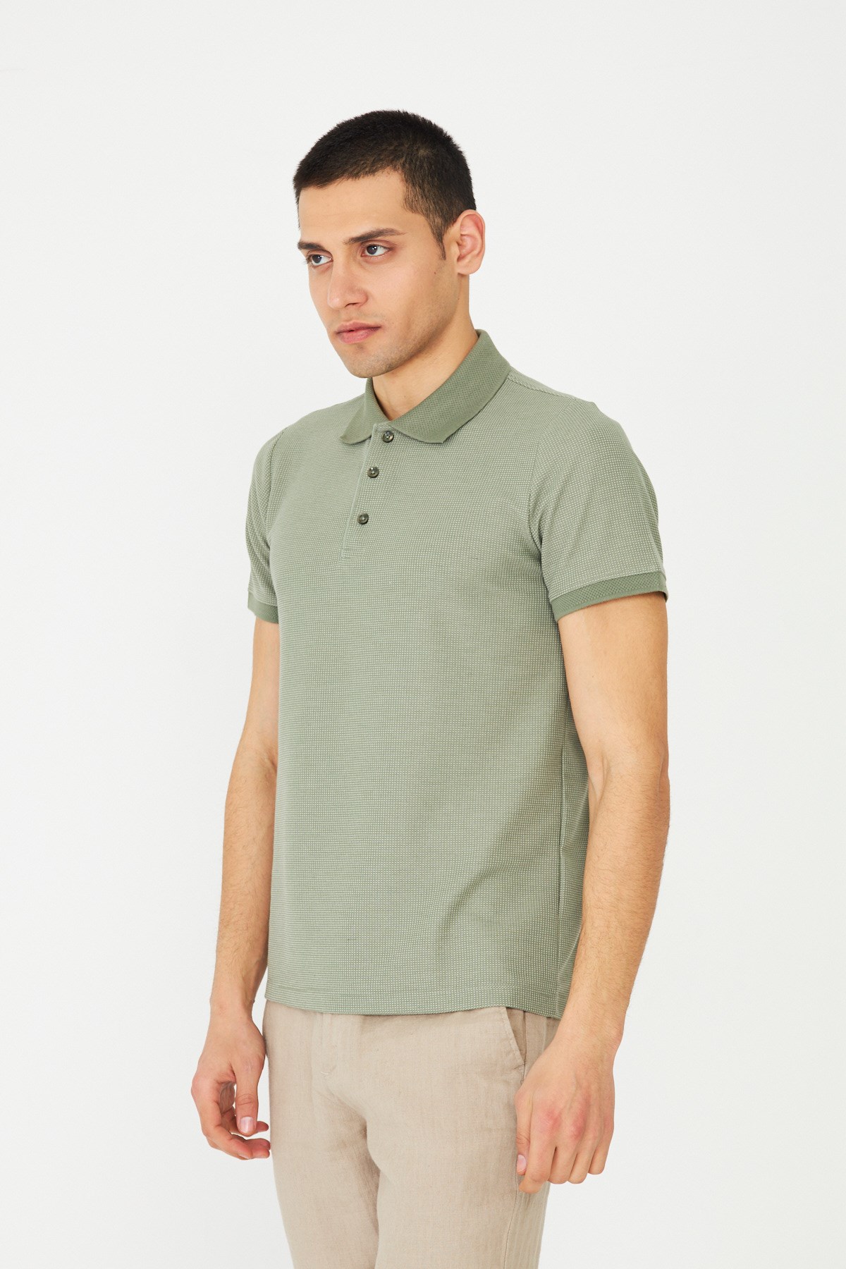 Yeşil Modern Kesim Polo Yaka Erkek T-Shirt