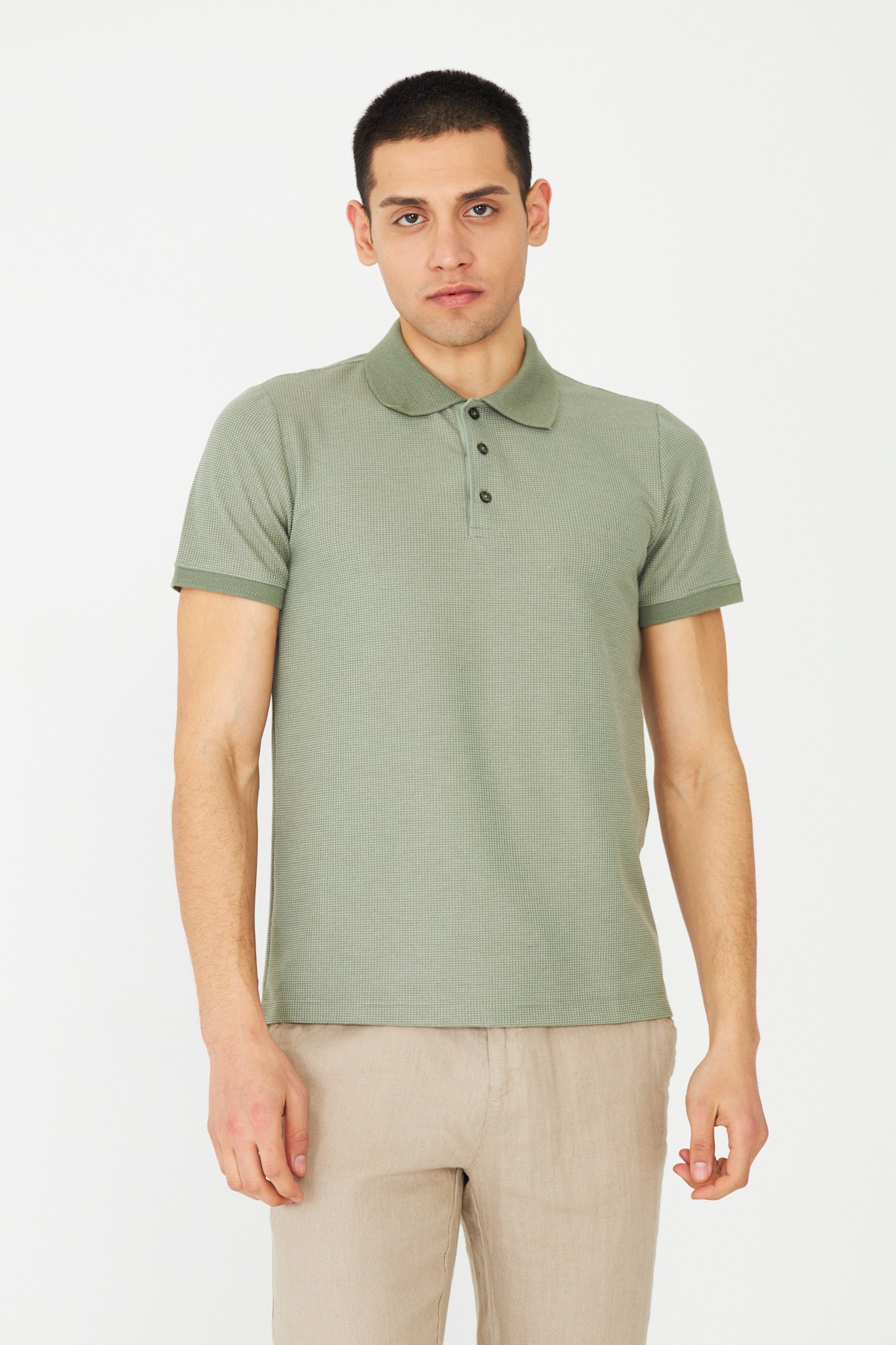Yeşil Modern Kesim Polo Yaka Erkek T-Shirt