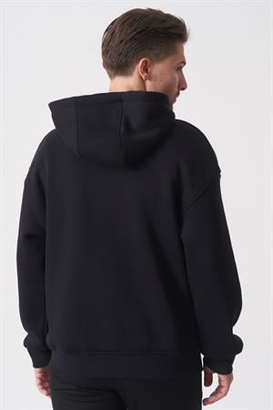 Lacivert Oversize Rahat Kesim Yumuşak Dokulu Kapüşonlu Sweatshirt