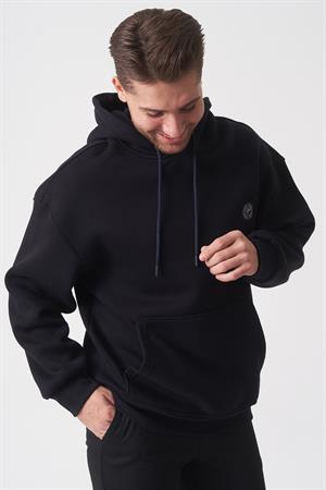 Lacivert Oversize Rahat Kesim Yumuşak Dokulu Kapüşonlu Sweatshirt