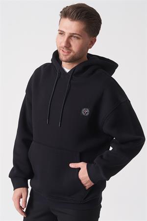 Lacivert Oversize Rahat Kesim Yumuşak Dokulu Kapüşonlu Sweatshirt
