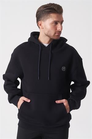 Lacivert Oversize Rahat Kesim Yumuşak Dokulu Kapüşonlu Sweatshirt