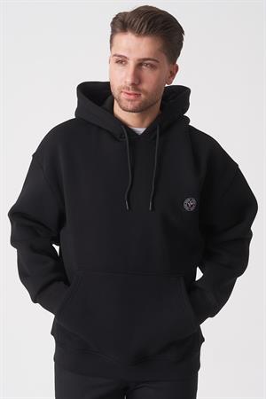 Siyah Oversize Rahat Kesim Yumuşak Dokulu Kapüşonlu Sweatshirt