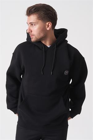 Siyah Oversize Rahat Kesim Yumuşak Dokulu Kapüşonlu Sweatshirt