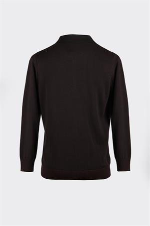 Polo Yaka Yarım Fermuarlı Premium Triko Kazak Bordo