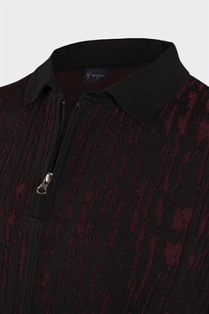 Polo Yaka Yarım Fermuarlı Premium Triko Kazak Bordo