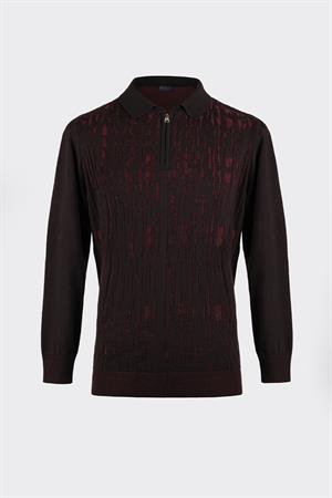 Polo Yaka Yarım Fermuarlı Premium Triko Kazak Bordo