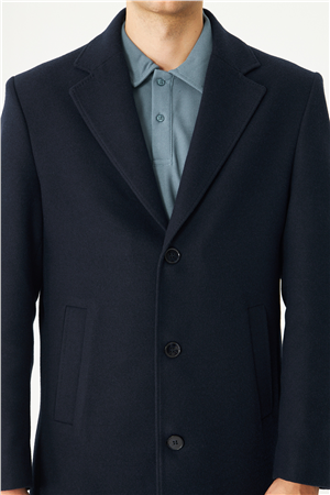 Lacivert Astarlı İç Cepli Kaşe Kaban Regular Fit