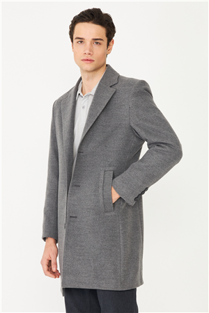 Gri Astarlı İç Cepli Kaşe Kaban Regular Fit