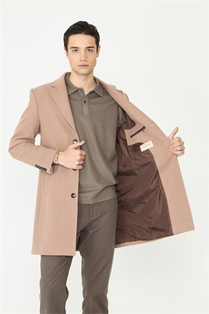 Bej Astarlı İç Cepli Kaşe Kaban Regular Fit