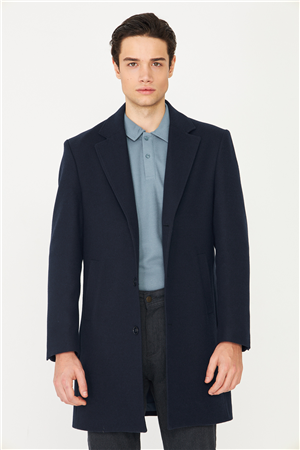 Lacivert Astarlı İç Cepli Kaşe Kaban Regular Fit