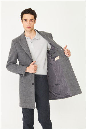 Gri Astarlı İç Cepli Kaşe Kaban Regular Fit