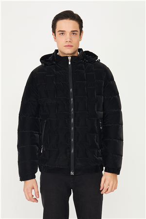 Siyah Kapüşonlu Termal Isı Yalıtımlı Şişme Mont