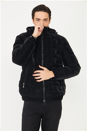 Siyah Kapüşonlu Termal Isı Yalıtımlı Şişme Mont