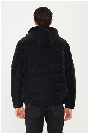 Siyah Kapüşonlu Termal Isı Yalıtımlı Şişme Mont