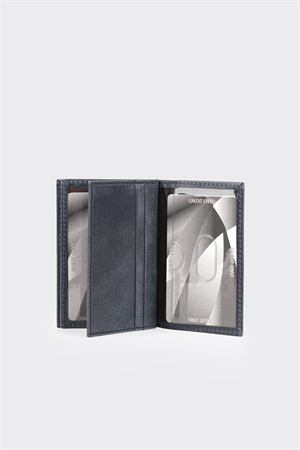 Lacivert Çok Bölmeli Premium Dikey Deri Erkek Kartlık