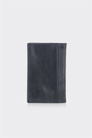 Lacivert Çok Bölmeli Premium Dikey Deri Erkek Kartlık